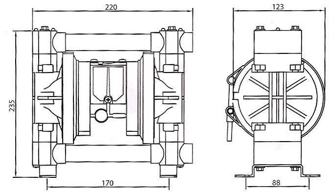 3/8气动隔膜泵外形安装尺寸图